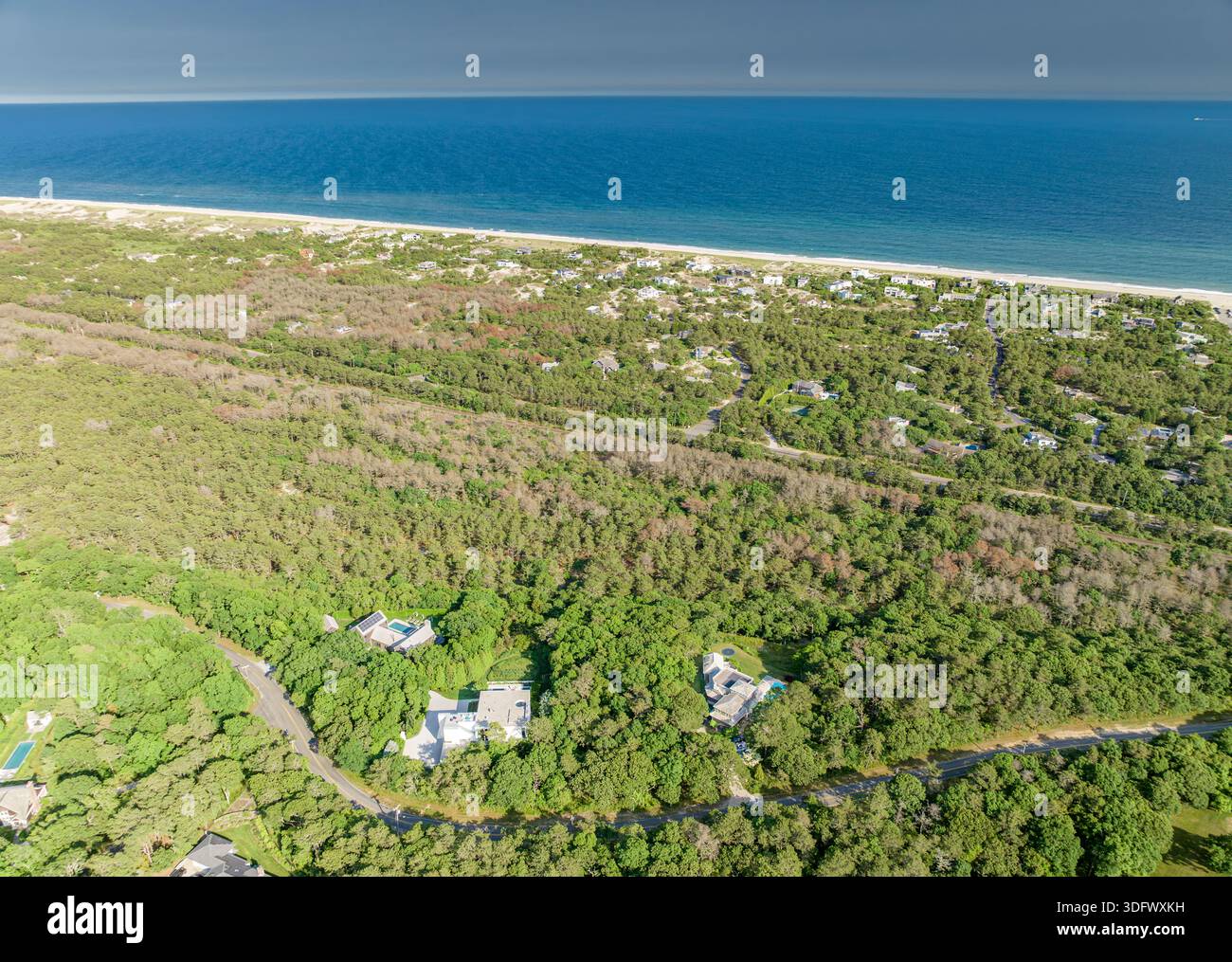 vista aerea della strada dei mirtilli e del tratto di napeague Foto Stock