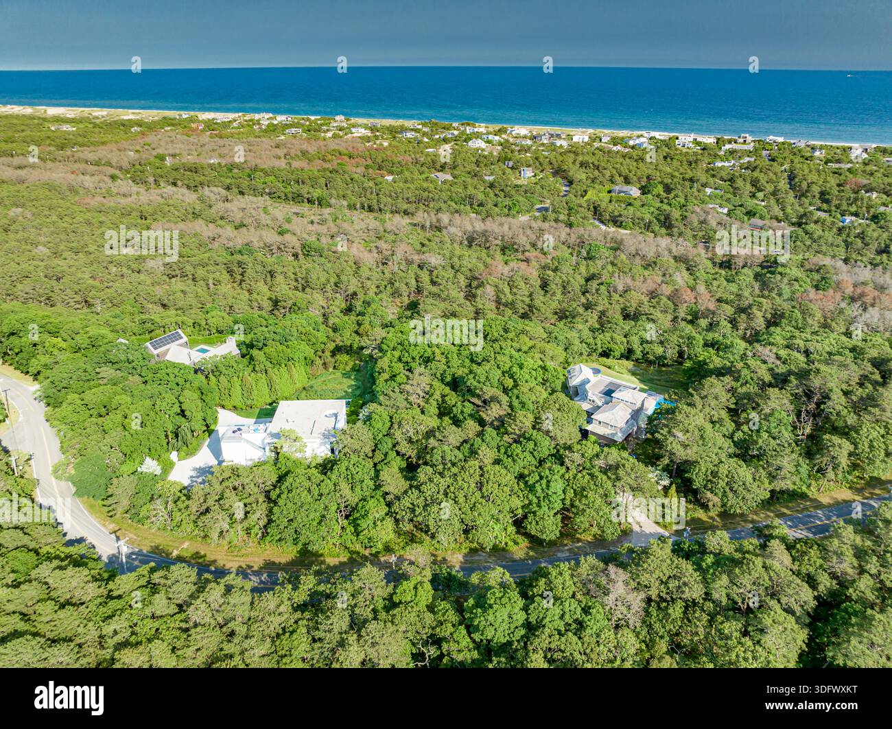 vista aerea della strada dei mirtilli e del tratto di napeague Foto Stock