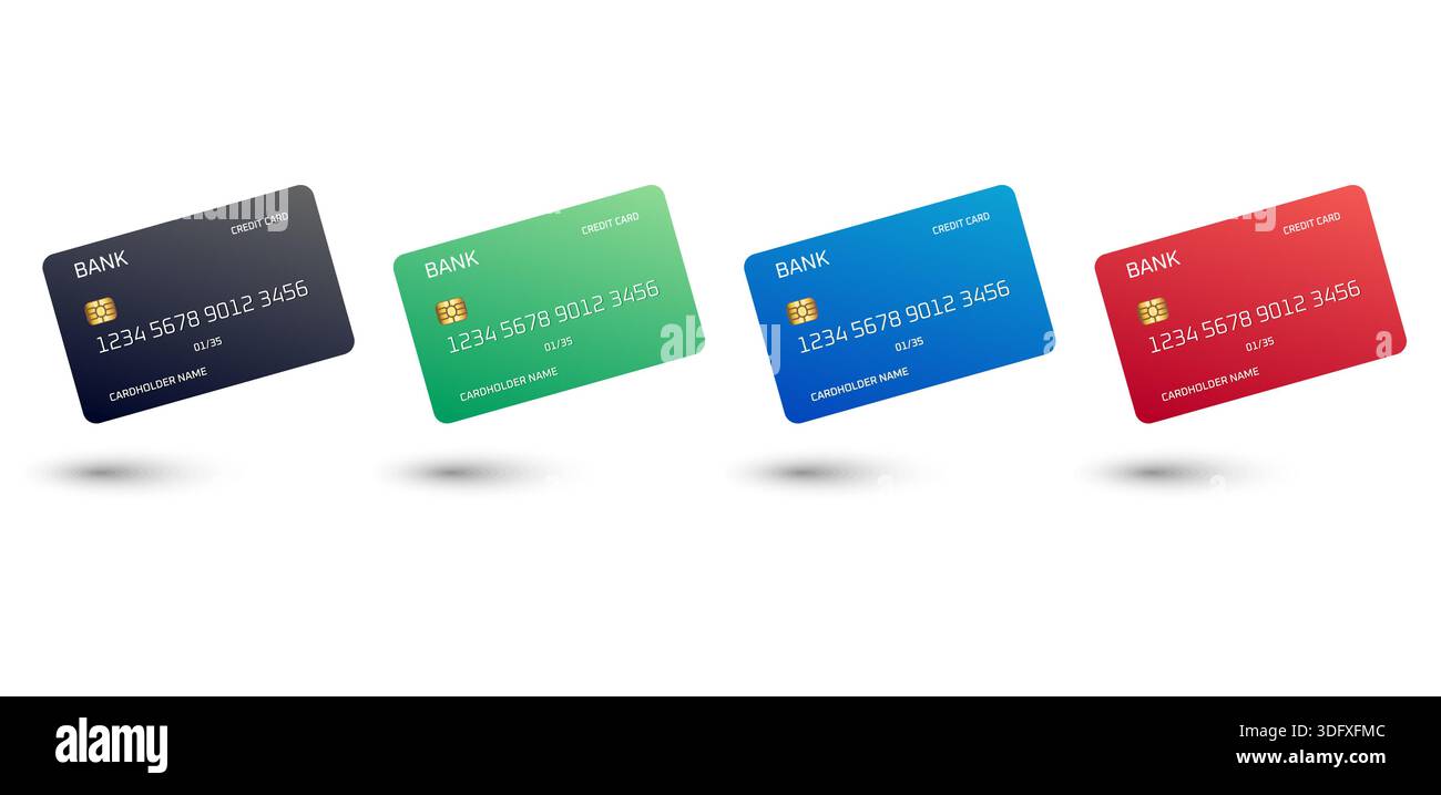 Quattro carte di credito in diversi colori Illustrazione Vettoriale