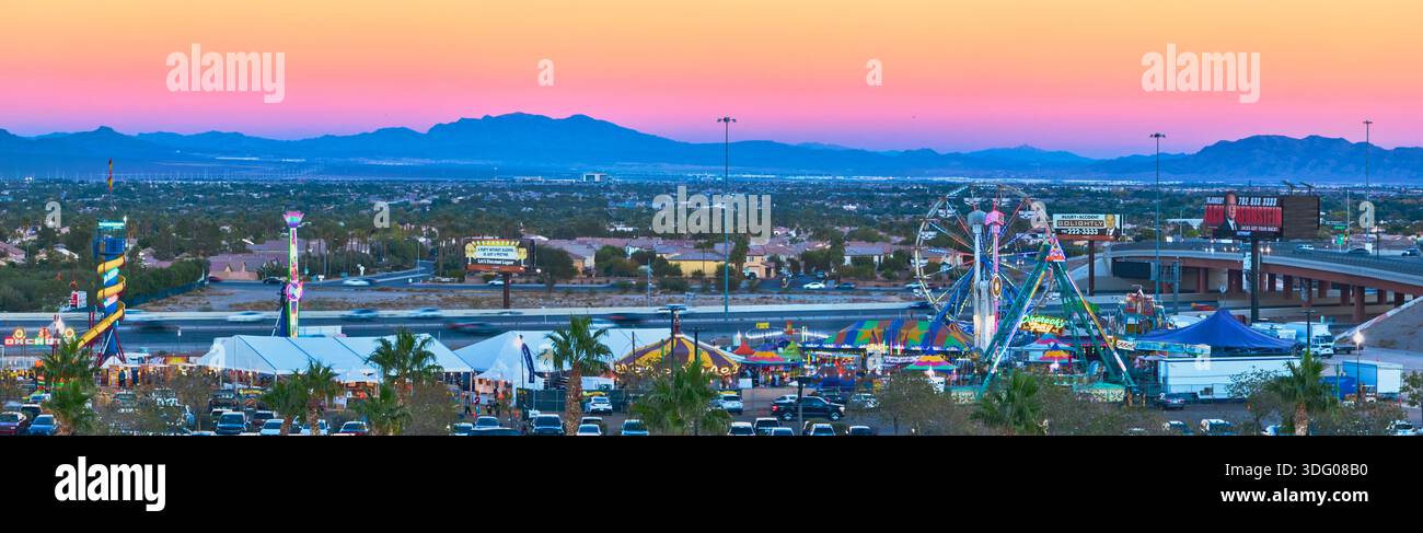 Fiera aerea di Las Vegas e Carnevale al Golden Hour Panorama Foto Stock
