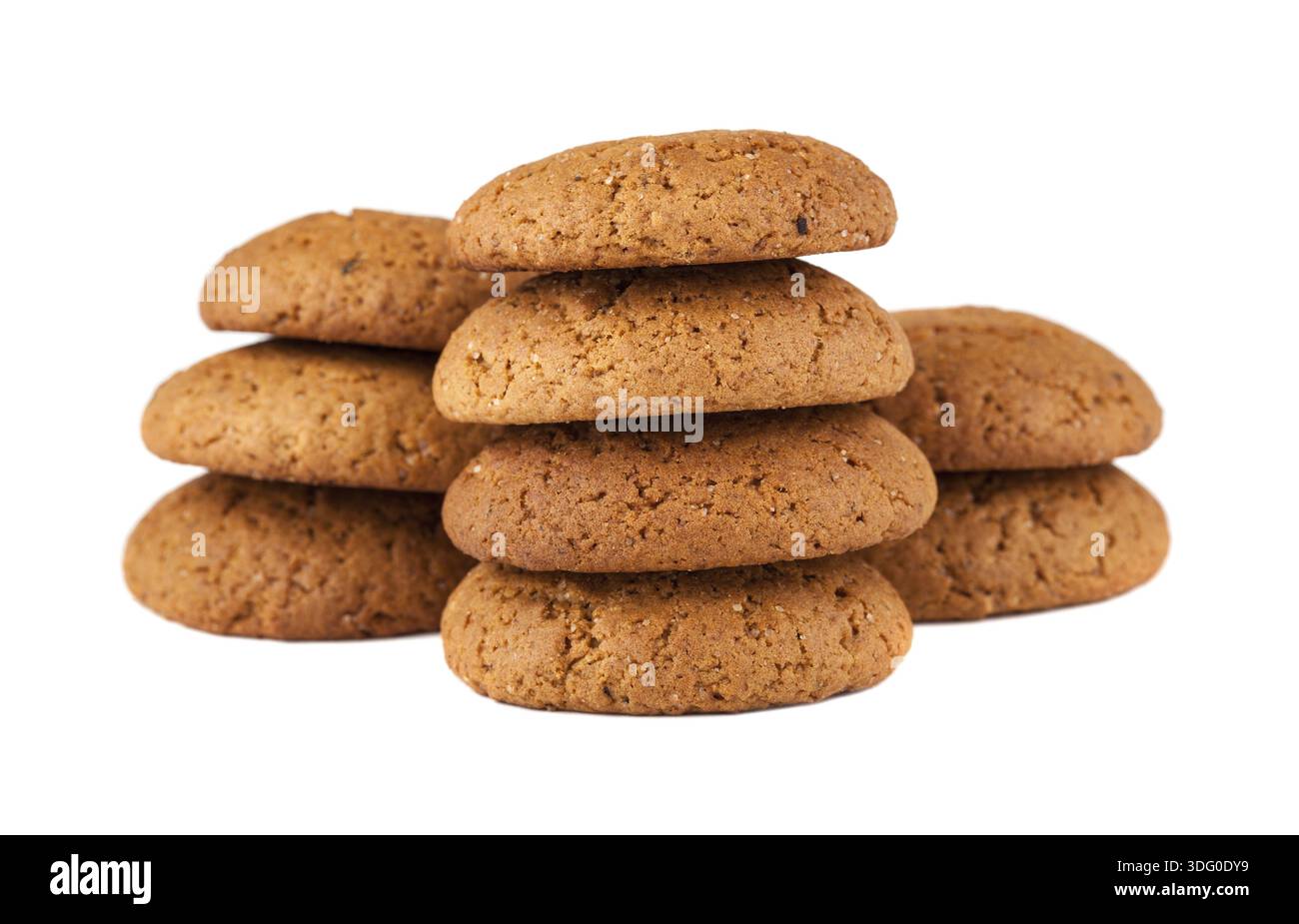 Tre pile di biscotti di farina d'avena isolati su sfondo bianco Foto Stock