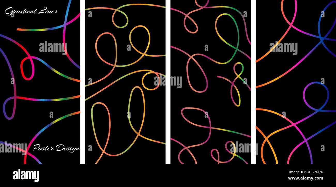 Set di poster decorativi astratti con linee colorate brillanti Illustrazione Vettoriale