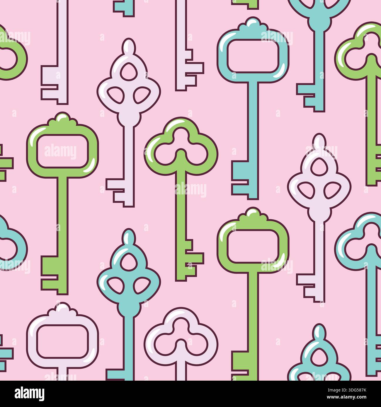 Pattern vettoriale senza cuciture con simpatici tasti cartoni animati. Texture rosa pastello per tessuti, carta da parati e sfondo Illustrazione Vettoriale