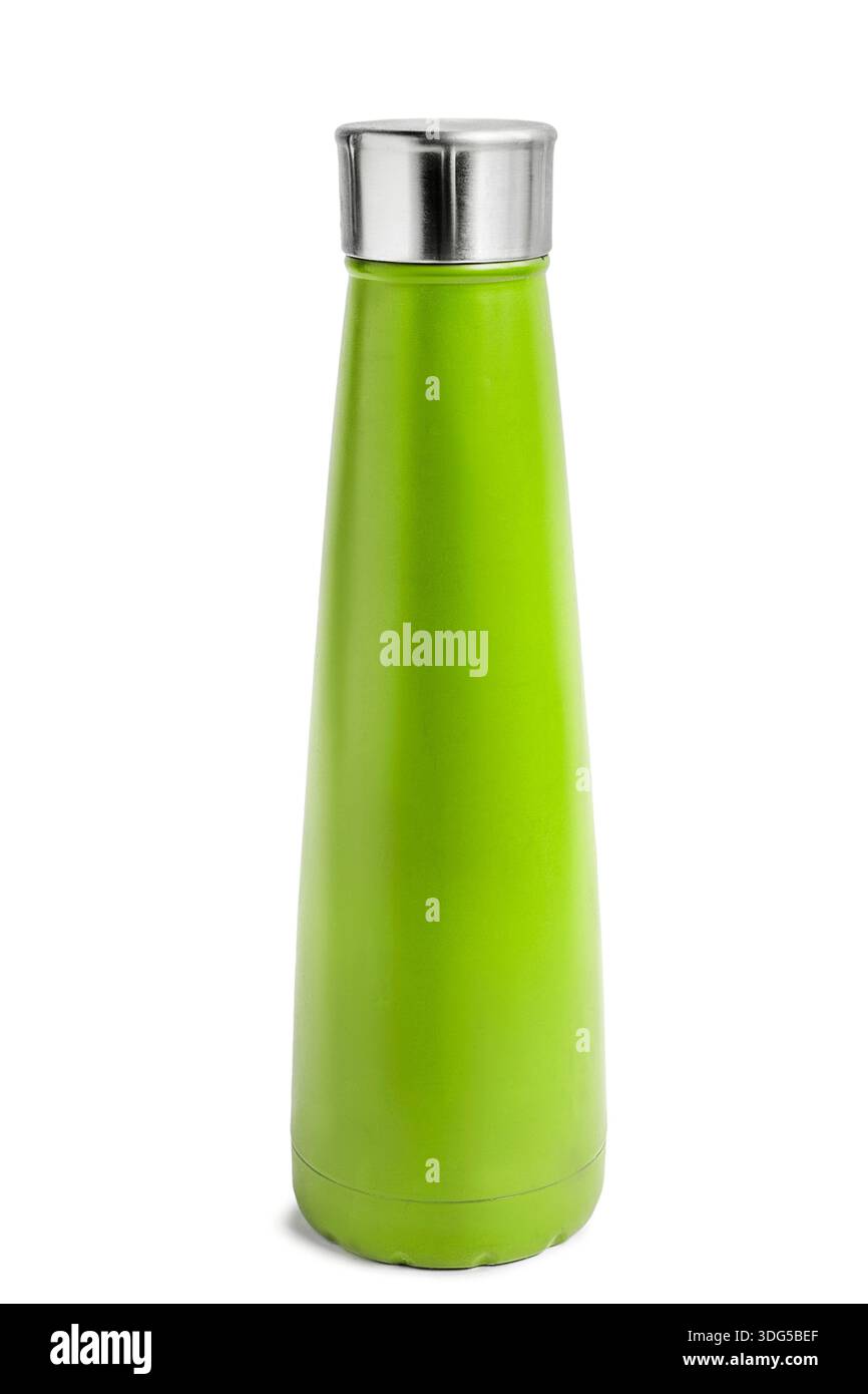 Flacone sottovuoto verde isolato su sfondo bianco Foto Stock