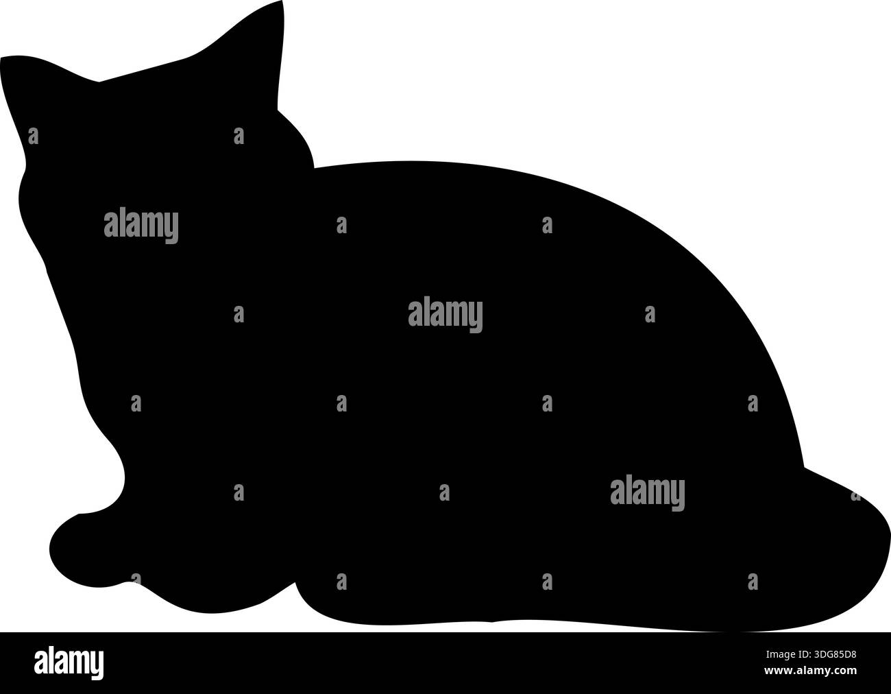 La silhouette Cat è raffigurata in posizione semidistesa sul terreno. Illustrazione Vettoriale