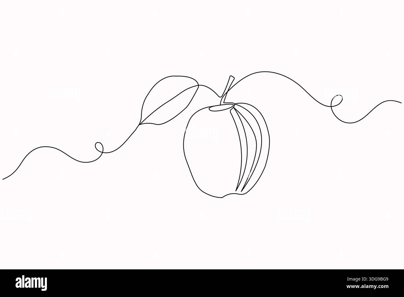 Forma organica di mela forma di una linea disegnando lo stile del contorno Illustrazione Vettoriale