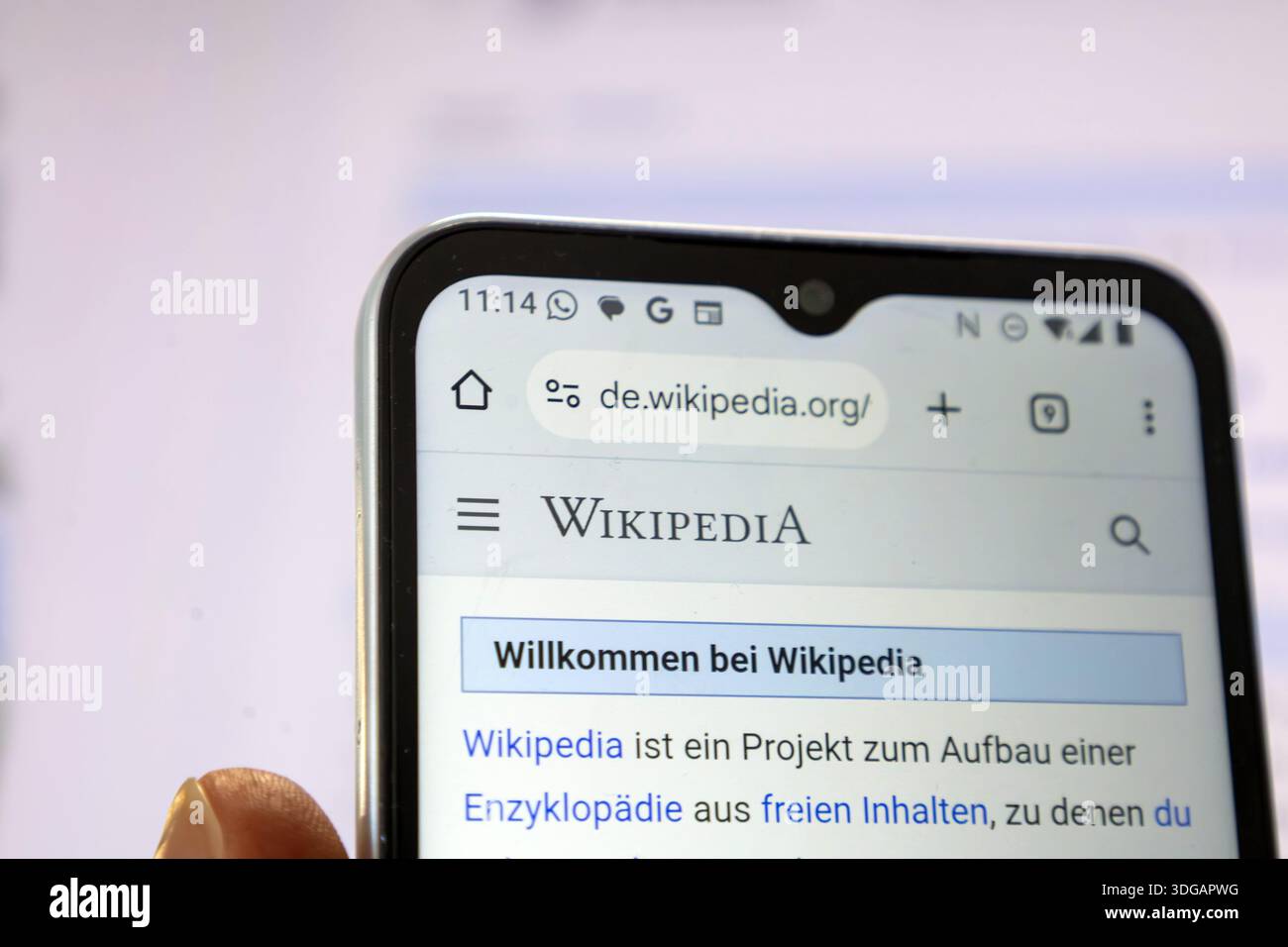 Smartphone con pagina Wikipedia aperta (immagine simbolica) Foto Stock