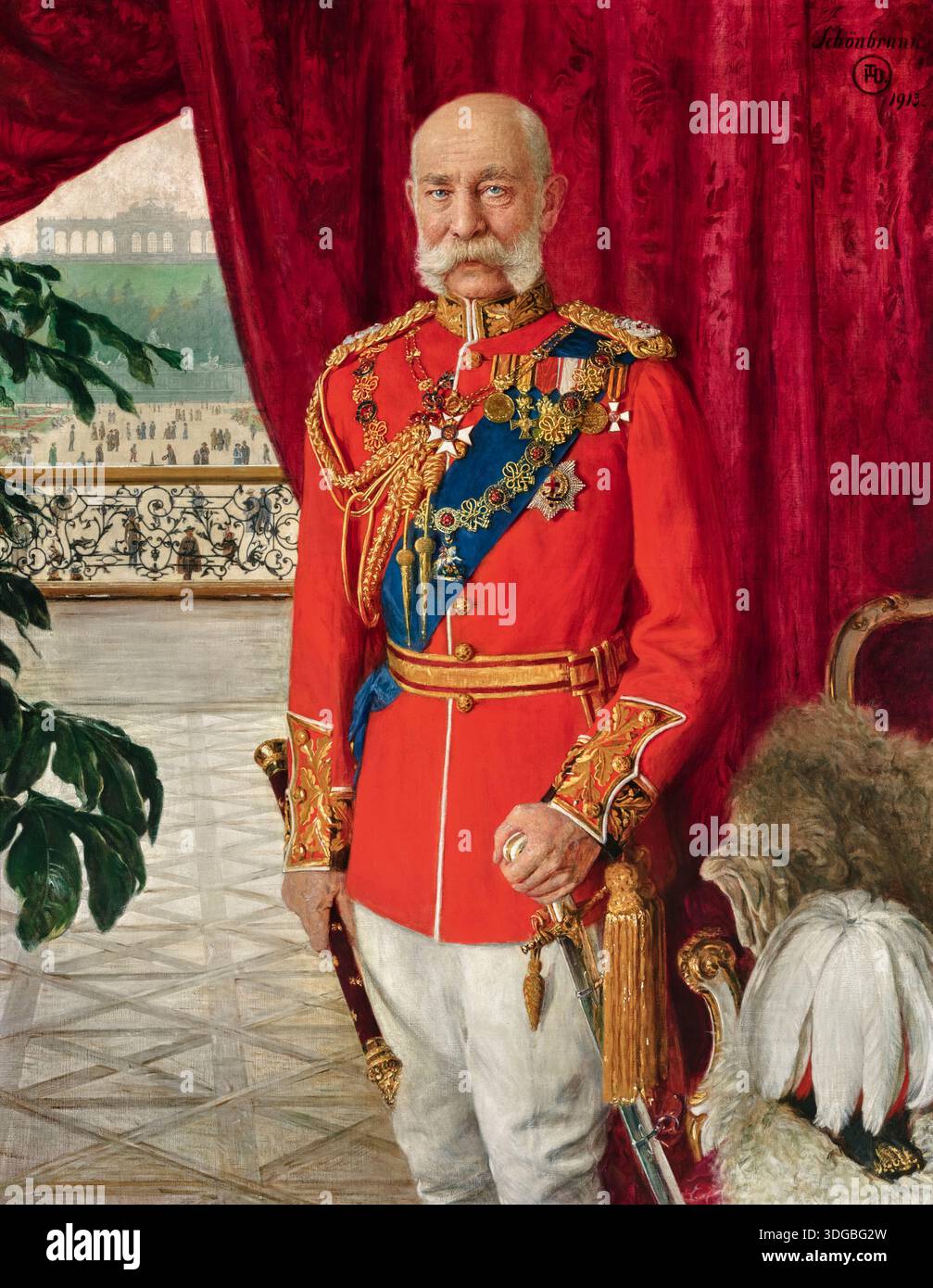 Kaiser Francesco Giuseppe i d'Austria (1830-1916), imperatore d'Austria e re d'Ungheria, ritratto a olio su tela di Tom von Dreger, 1913 Foto Stock