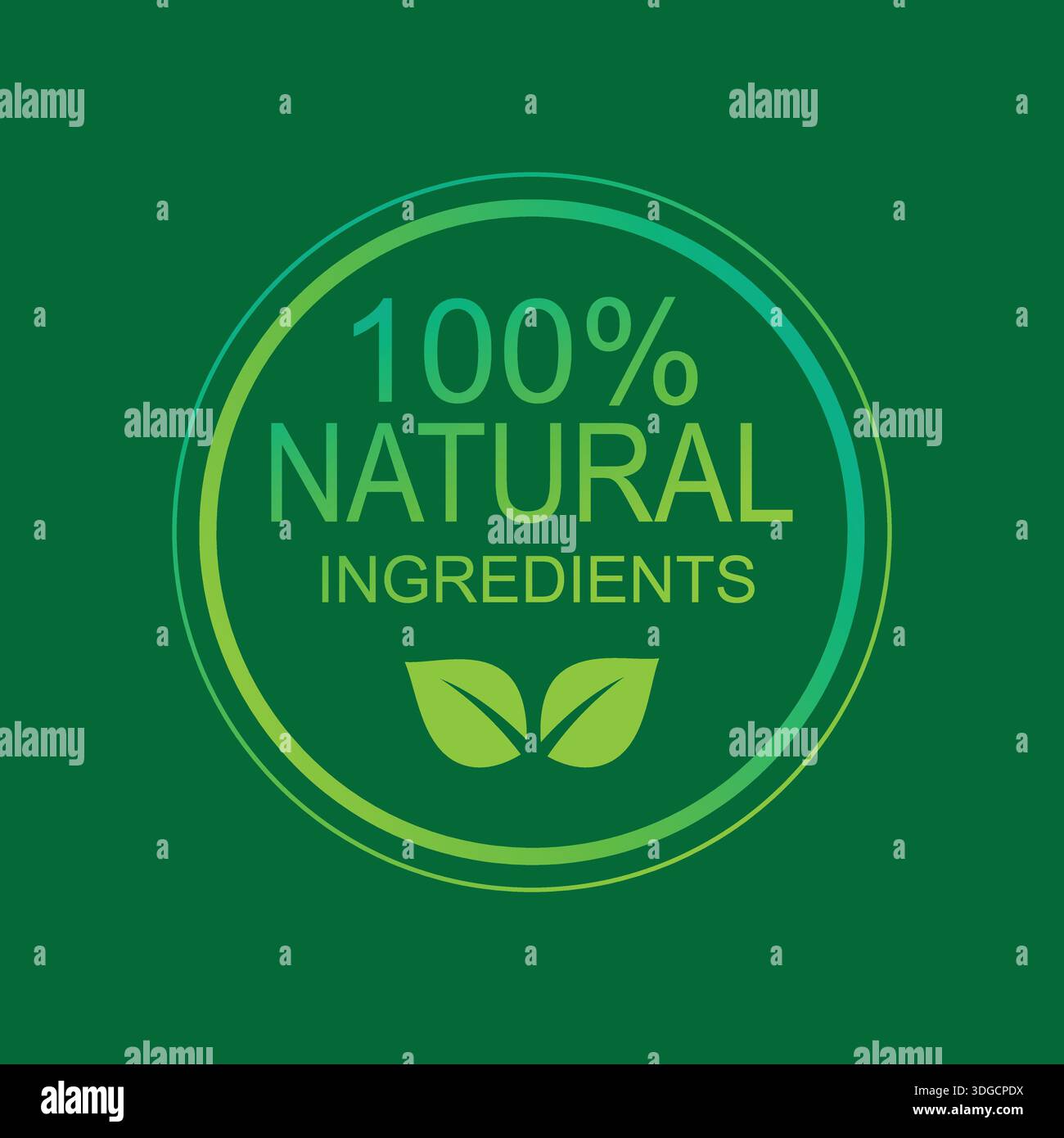 Etichetta 100% Natural Ingredients (ingredienti naturali) con simbolo lamina Illustrazione Vettoriale