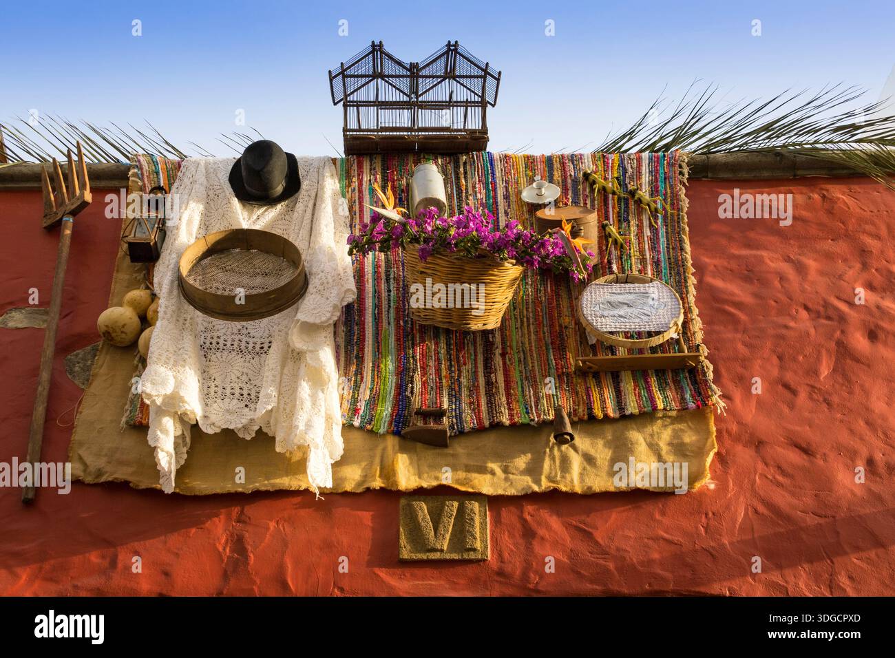 Decorazioni tradizionali per i festeggiamenti Las Marías a Santa María de Guía Foto Stock