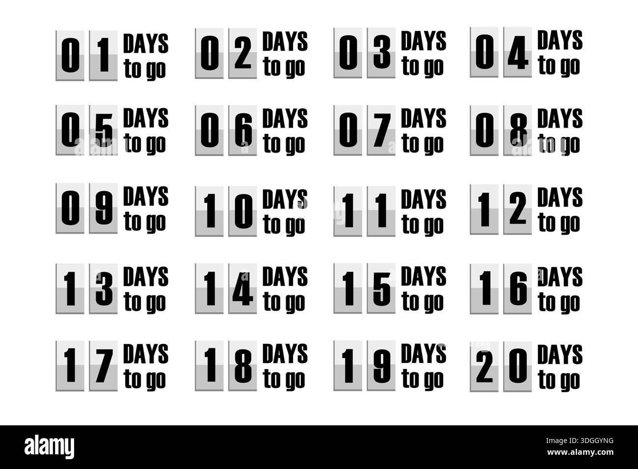 Raccolte complete di conto alla rovescia. Timer separati sofisticati. Vector Day Go. Sequenze di numerazione significative. Illustrazione Vettoriale