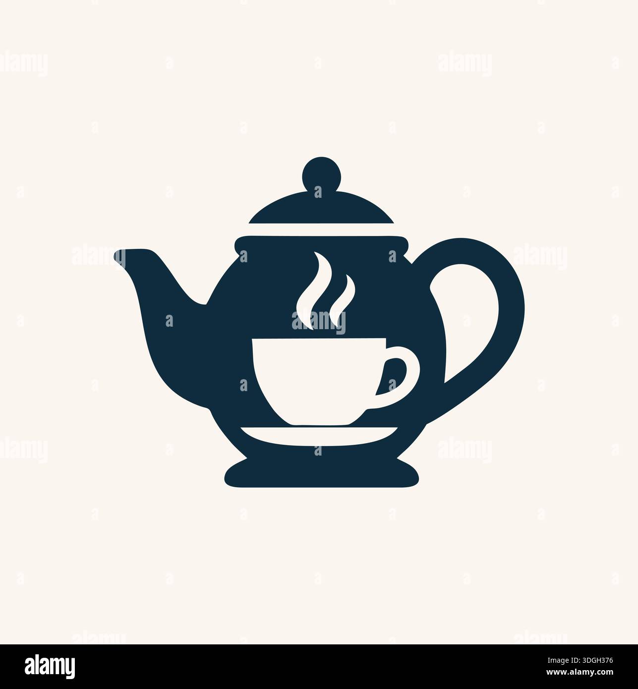 una silhouette creativa della teiera con un'icona annidata che simboleggia il calore, l'ospitalità e la cultura del tè. Illustrazione Vettoriale