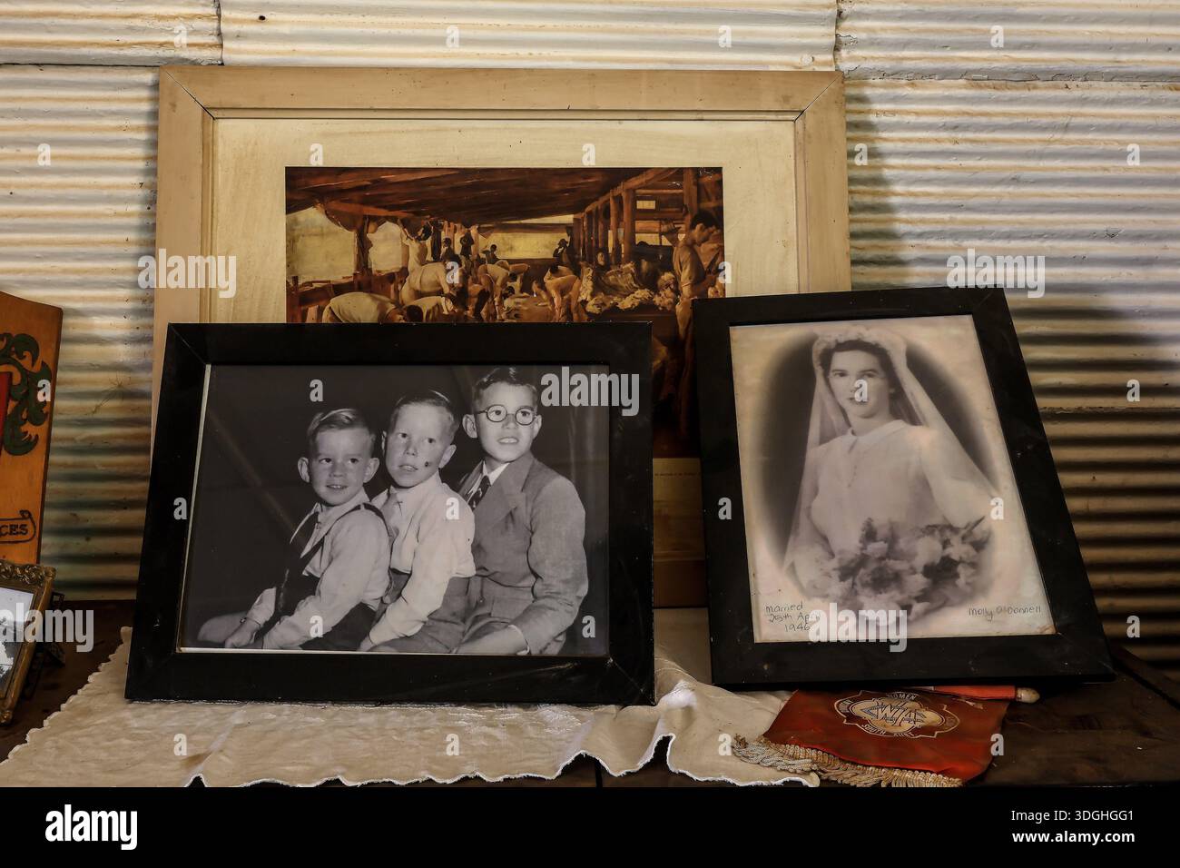 Collezione di nostalgiche foto in bianco e nero di bambini e spose, zero Foto Stock