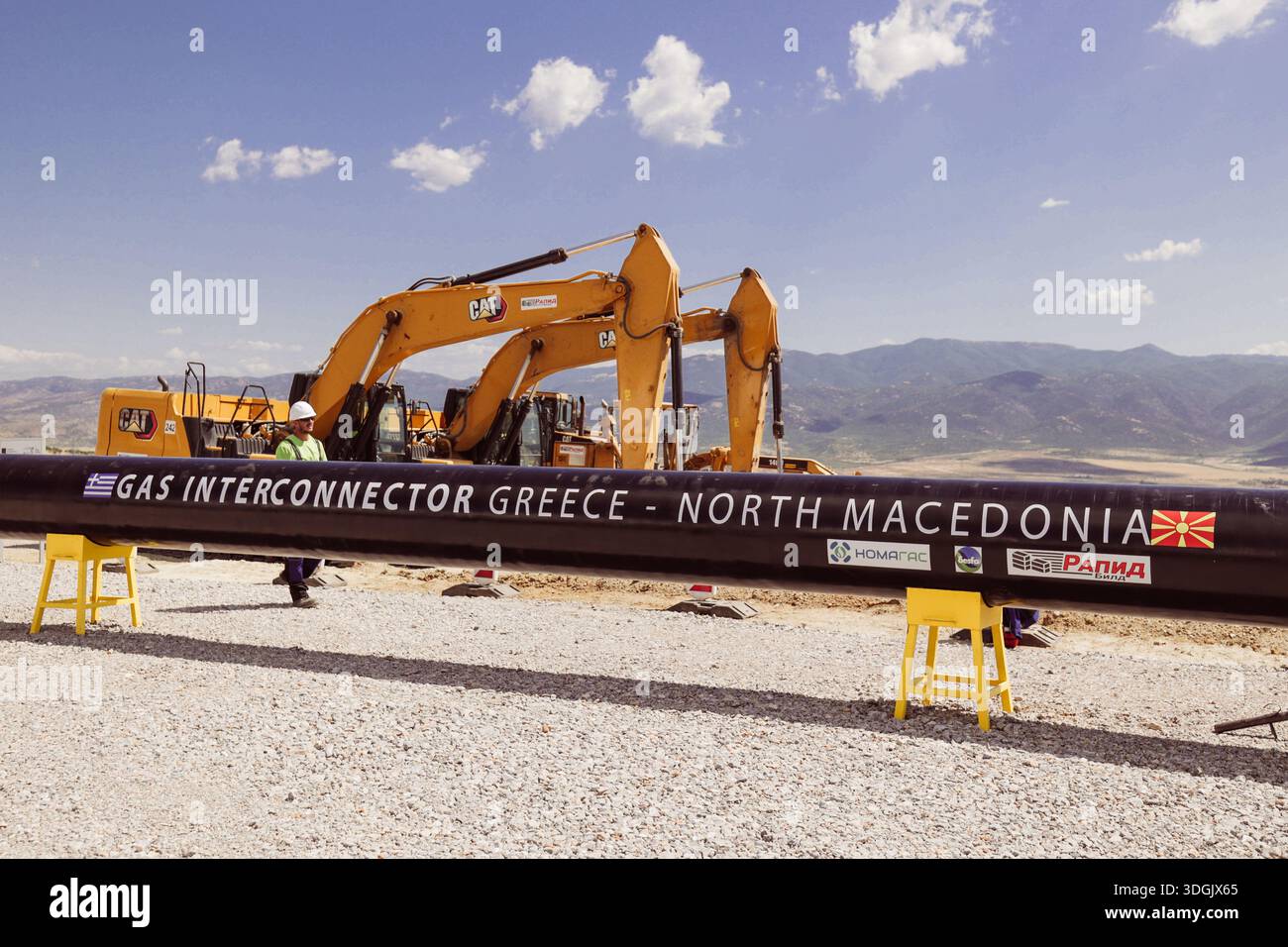 Interconnessione gas Grecia – Macedonia del Nord cantiere di gasdotti Foto Stock