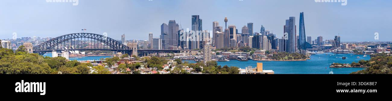 Lower North Shore of Sydney, paesaggio aereo delle coste del porto in un ampio panorama ravvicinato. Foto Stock