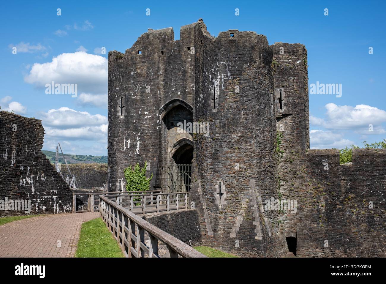 Castello di Caerphilly a Caerphilly, Galles del Sud, Regno Unito Foto Stock