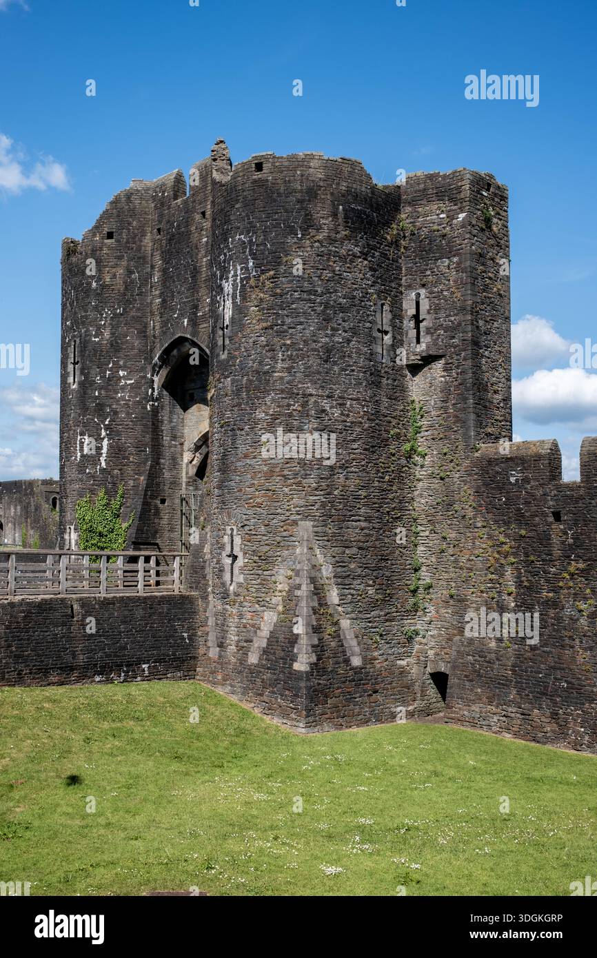 Castello di Caerphilly a Caerphilly, Galles del Sud, Regno Unito Foto Stock