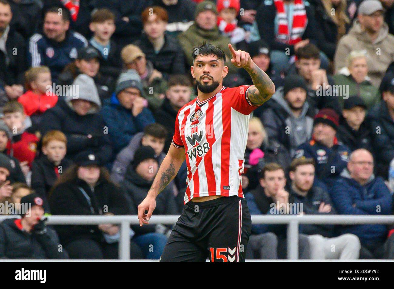 Il difensore del Sunderland AFC Omar Alderete in azione contro il Crystal Palace. Foto Stock
