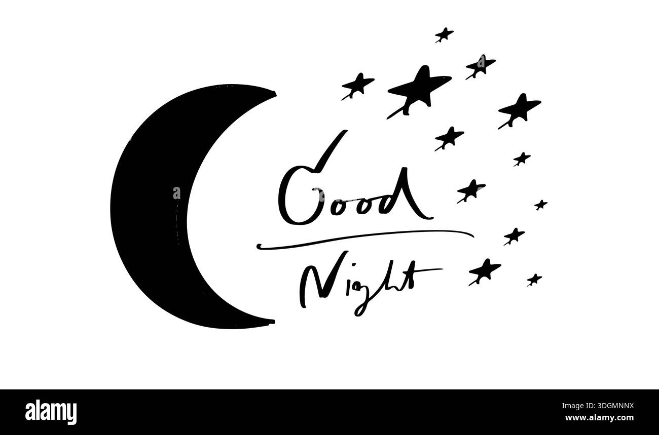 Buona notte luna stella colore nero oggetto icona sonno giorno mese di marzo sogno notte amore sera paceful buona notte luna stella colore nero icona oggetto letto Foto Stock
