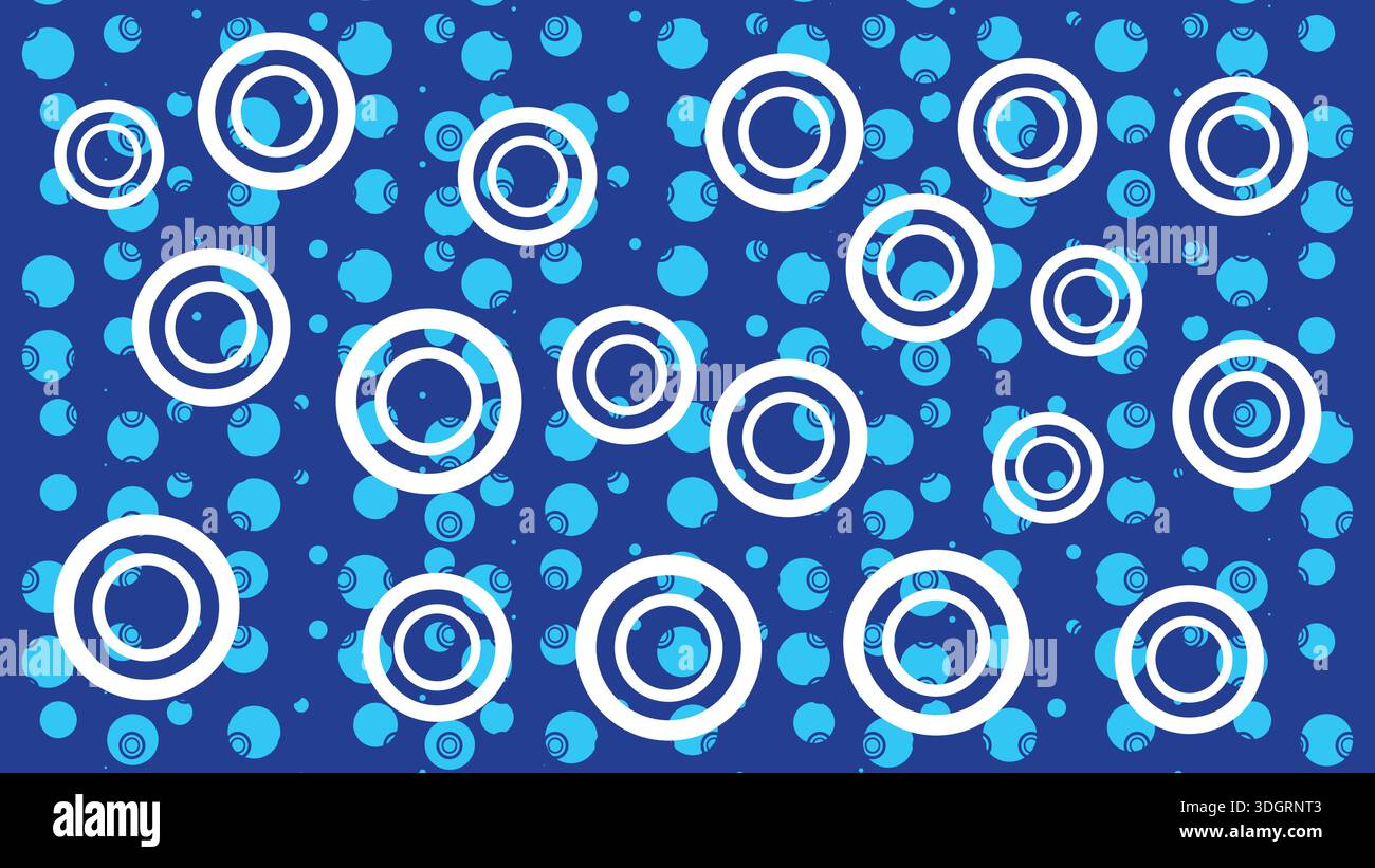 Cerchi astratti in bianco turchese e vettore blu navy. Sfondo geometrico moderno con bolle acquatiche minimaliste e stile nautico. Illustrazione Vettoriale