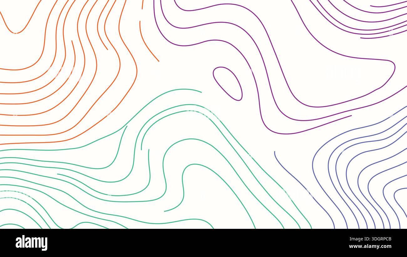 Linee minimali di contorno pastello con vettoriale di colore delicato. Sfondo topografico astratto con morbide onde organiche e eleganti curve fluide. Illustrazione Vettoriale