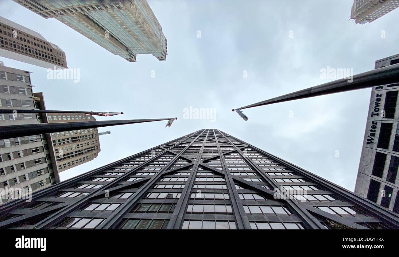 Vista dall'alto del John Hancock Center, ex il secondo edificio più alto del mondo. Chicago, ILL, Stati Uniti - Immagine stock catturata con smartphone