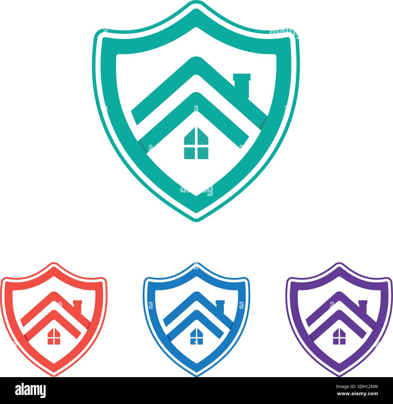 Creative Shield ha combinato il logo della casa e il set di icone. Modello di disegno del logo vettoriale. Vettore libero Illustrazione Vettoriale