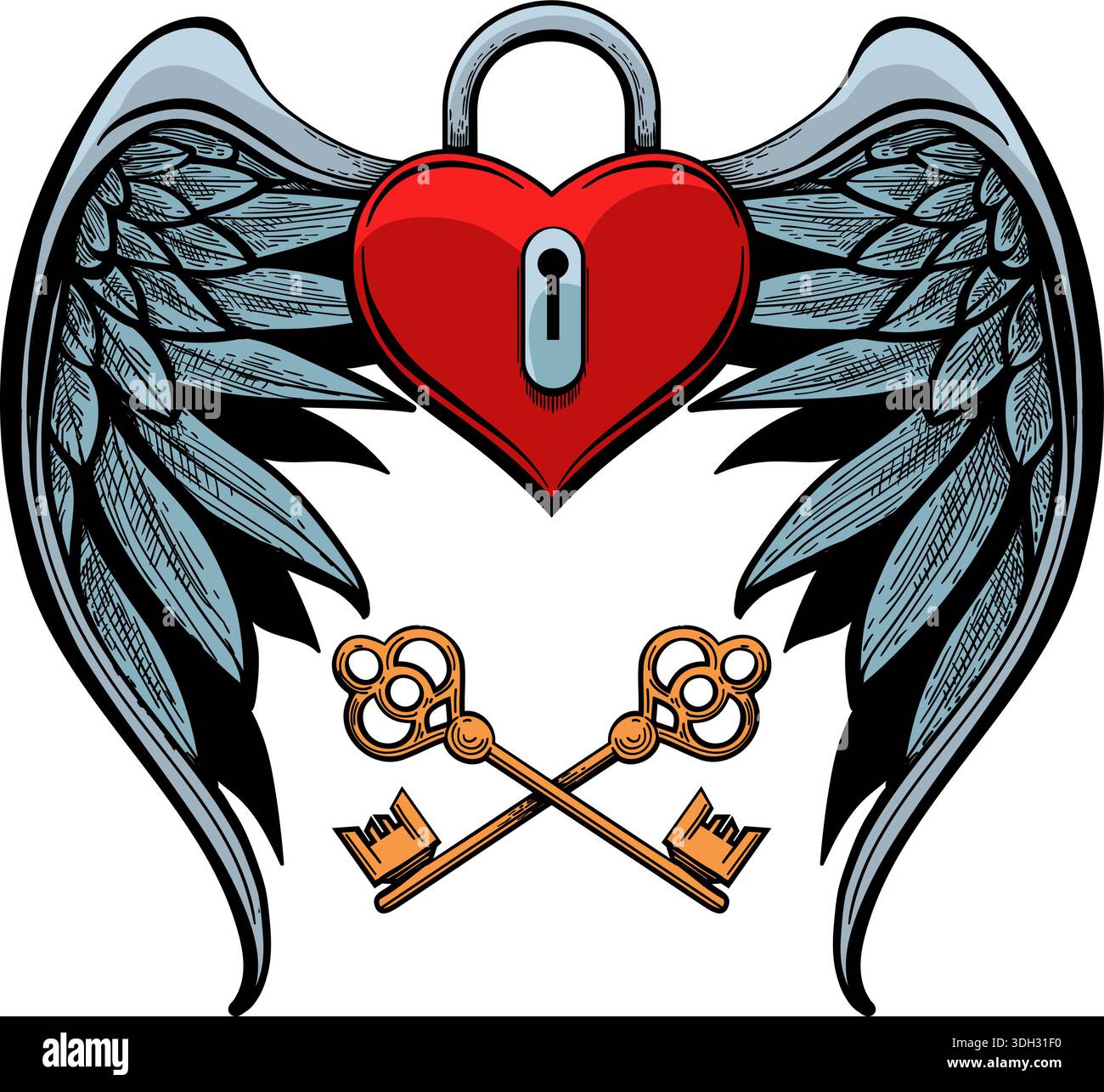 Lucchetto alato a forma di cuore Illustrazione Vettoriale