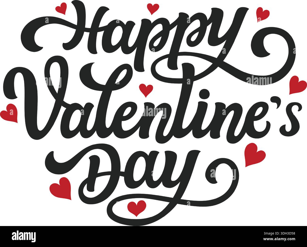 Lettere romantiche di buon San Valentino con grafica Red Hearts Illustrazione Vettoriale
