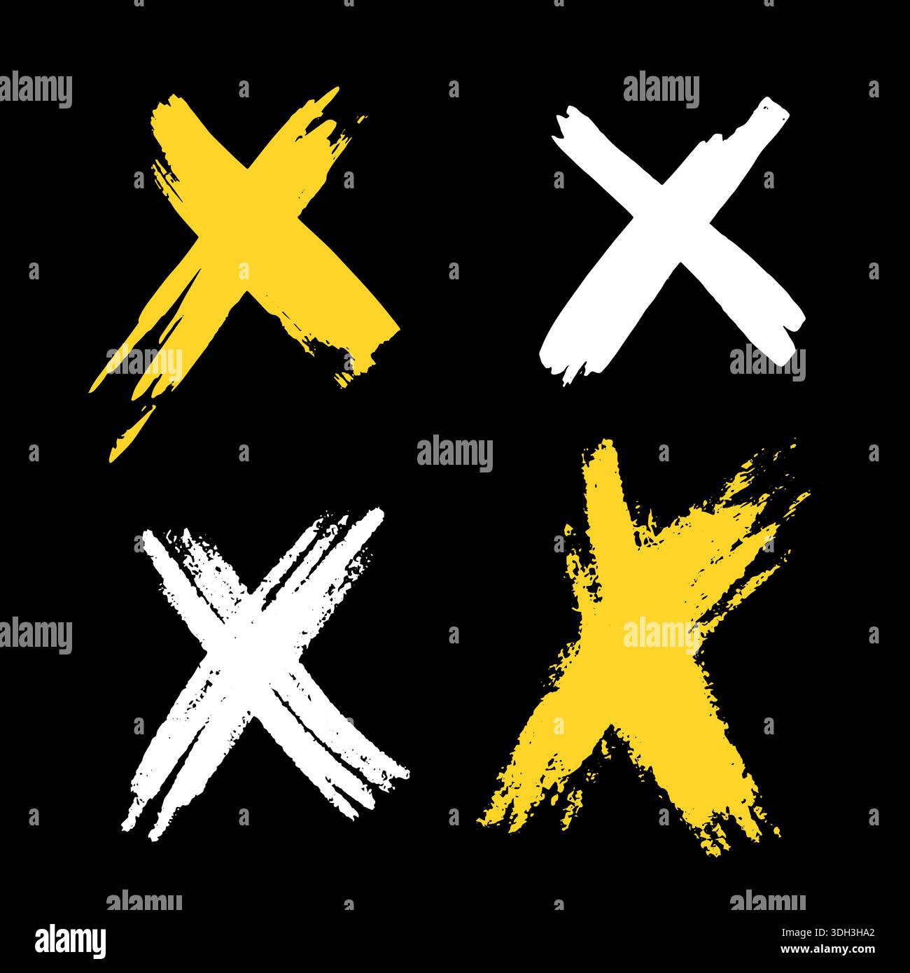 Grunge croce o lettera a forma di X come simbolo astratto. Selezionare o segno di voto errato. Elementi disegnati a mano con il pennello Illustrazione Vettoriale