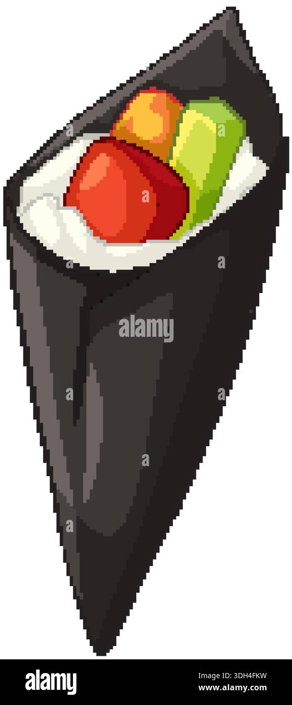 Illustrazione vettoriale in stile cartoni animati di un sushi temaki con tonno e avocado Illustrazione Vettoriale