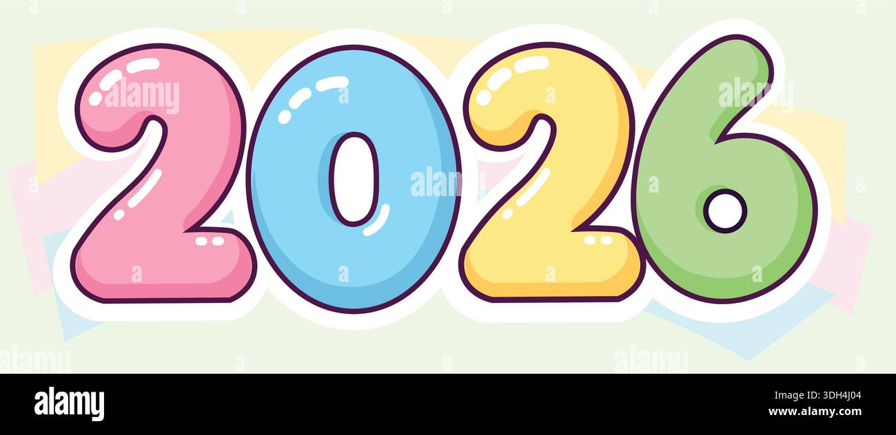 Cute Bubble 2026 Typography – Candy Gloss Pastel Vector Design Illustrazione Vettoriale