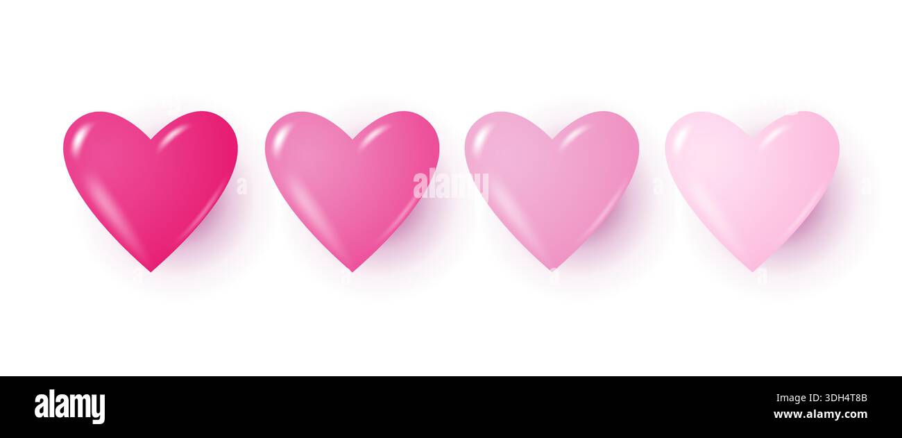 Cuori rosa realistici. Illustrazione Vettoriale