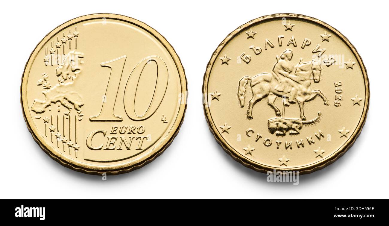 Moneta da 10 Euro, macro isolata su bianco Foto Stock