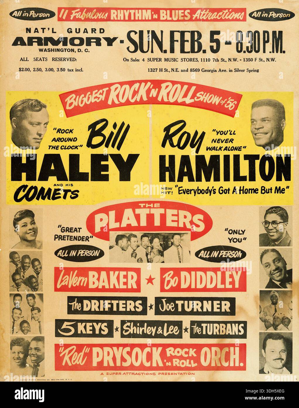 Biggest Rock 'n' Roll Show 1956 – Stampa jumbo d'epoca per il più grande spettacolo Rock 'n' Roll con Bill Haley e i Platters Foto Stock