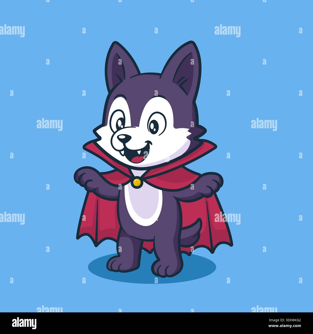 Adorabile Mascotte Halloween Vampire Wolf, Cartoon Werewolf con illustrazione del personaggio di Dracula Cape Illustrazione Vettoriale