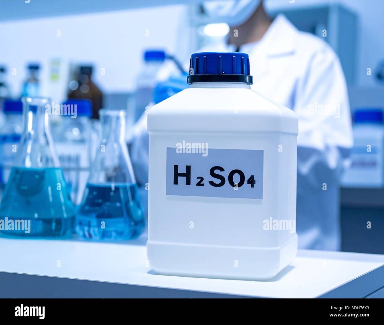 Vetro da laboratorio con H2SO4 Foto Stock