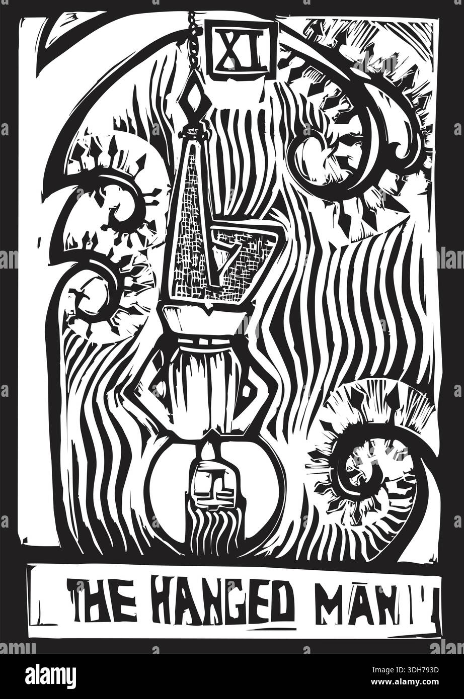 Carta dei tarocchi Arcani Maggiori immagine dell'Impiccato Illustrazione Vettoriale