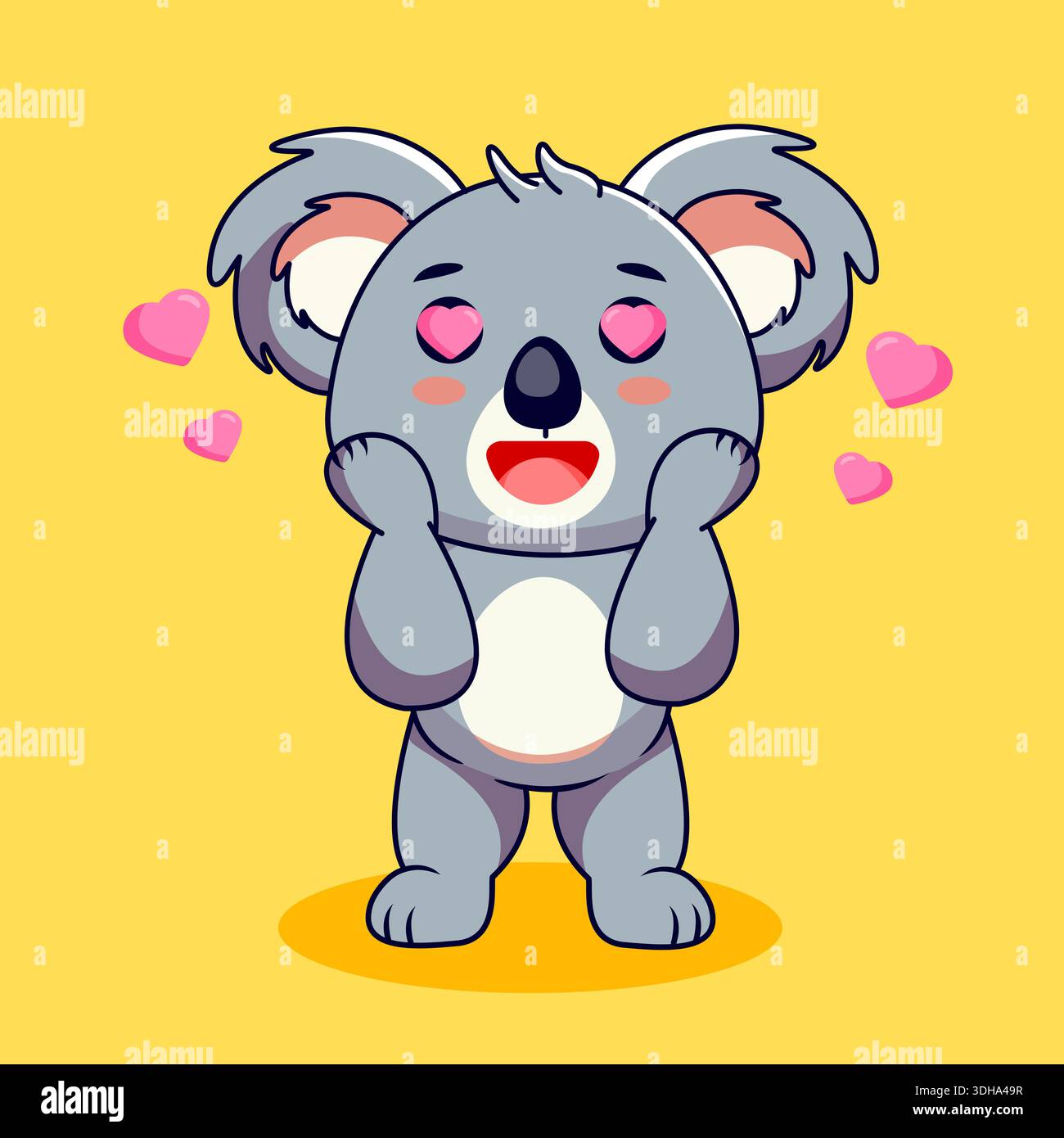 Adorabile personaggio Koala con Heart Eyes Vector Illustration Cartoon Design Illustrazione Vettoriale