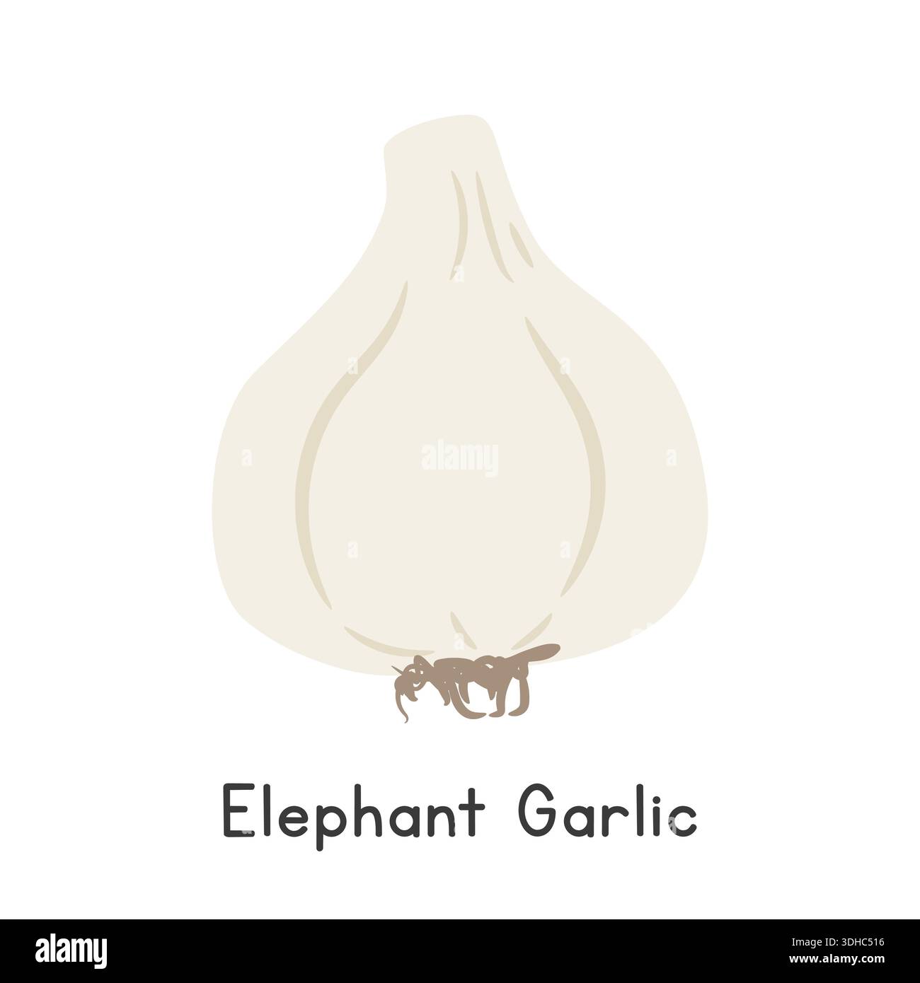Illustrazione del vettore di cartone animato piatto all'aglio con elefante isolata su sfondo bianco Illustrazione Vettoriale
