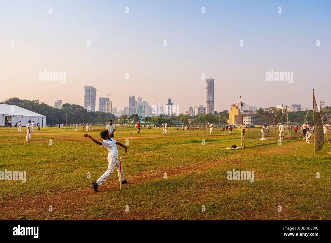 India, Stato del Maharashtra, Mumbai, Distretto di Fort, campo di cricket Azad Maidan Foto Stock
