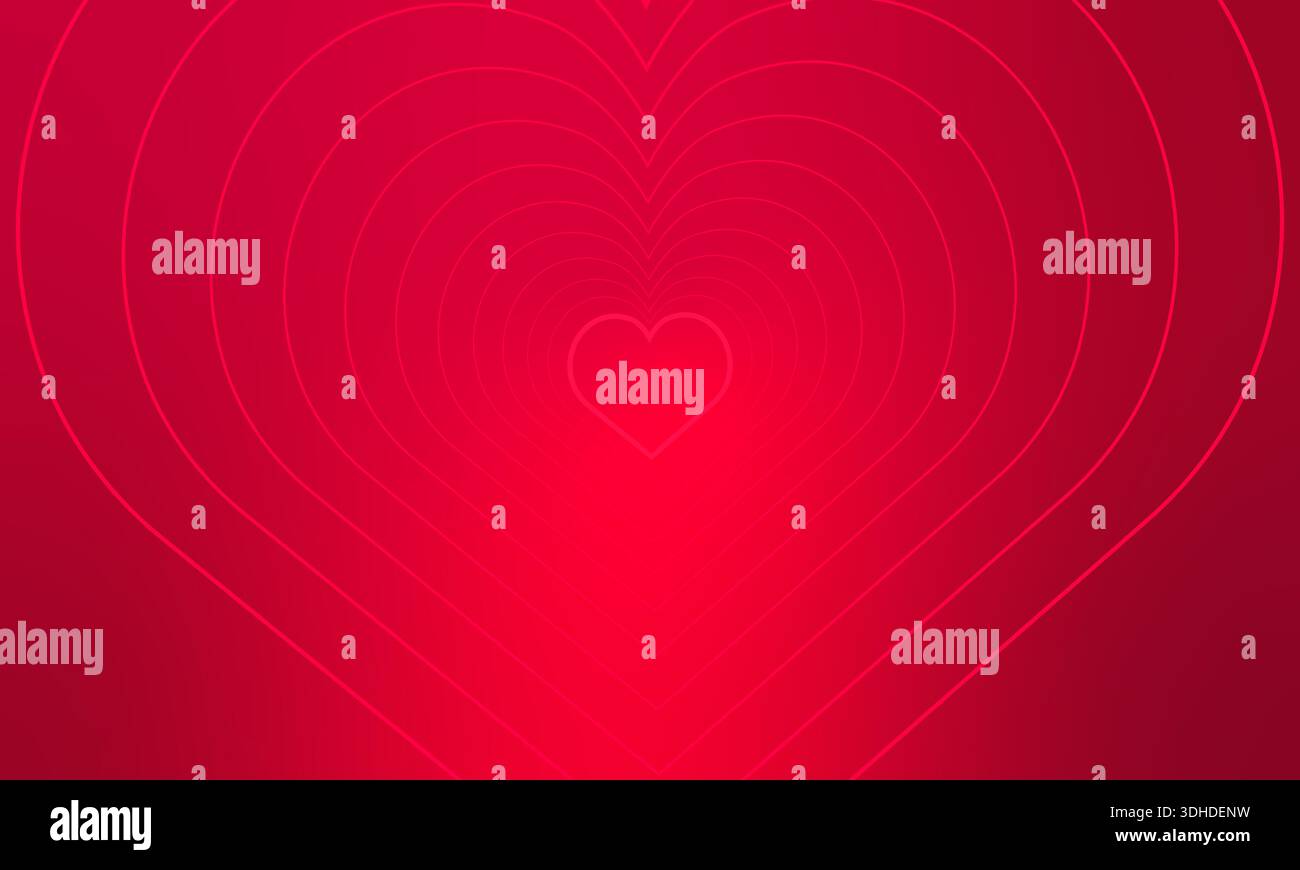 Il cuore concentrico delinea creando un tunnel rosso profondo e vibrante, che rappresenta l'amore, l'emozione e la connessione Foto Stock