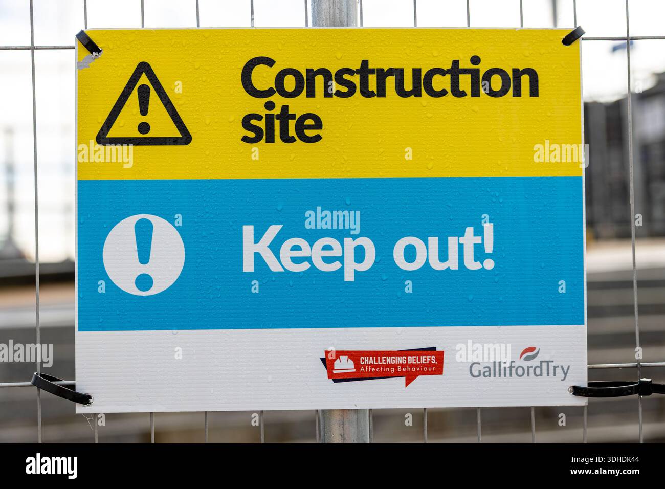 Tenere fuori il cartello del cantiere Foto Stock