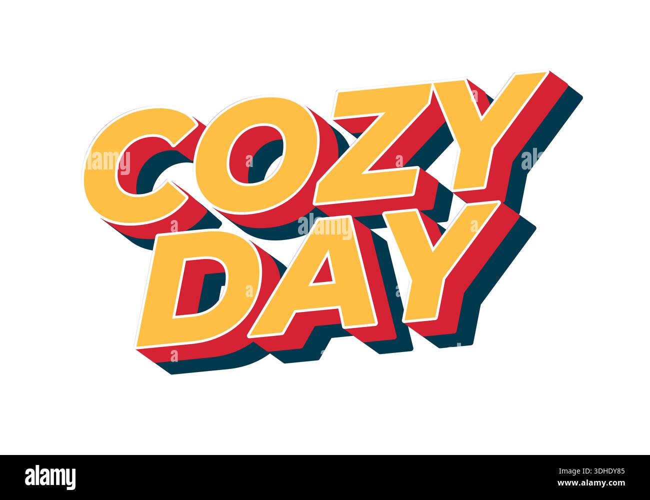 Grafica testuale stilizzata con le parole Cozy Day in una tipografia audace e colorata Illustrazione Vettoriale