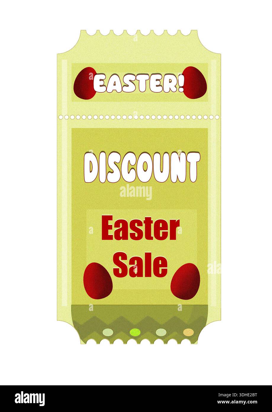 Modello di buoni sconto a tema pasquale con elementi decorativi e illustrazioni natalizie. Layout verticale adatto per promozioni stagionali, vendita al dettaglio di Foto Stock