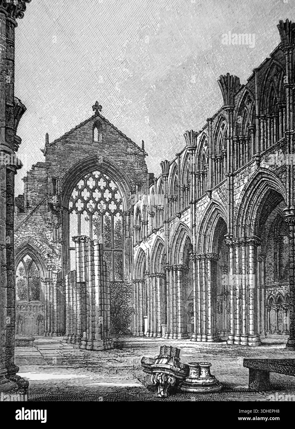 Illustrazione dell'abbazia di Holyrood rovinata nella rivolta contro Maria regina di Scozia nel 1567 dall'edizione 1898 di A Short History of the English People Foto Stock