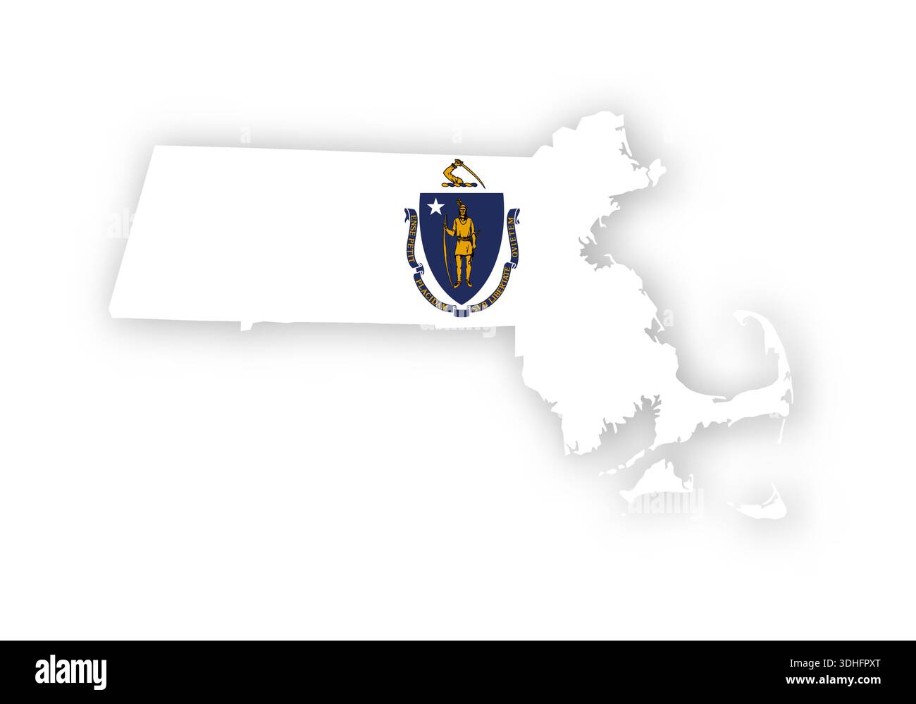 Poster della mappa della bandiera del Massachusetts. Opere d'arte con decorazioni a muro dello stato DEGLI STATI UNITI. Arte digitale patriottica stampabile. Illustrazione vettoriale dettagliata Illustrazione Vettoriale