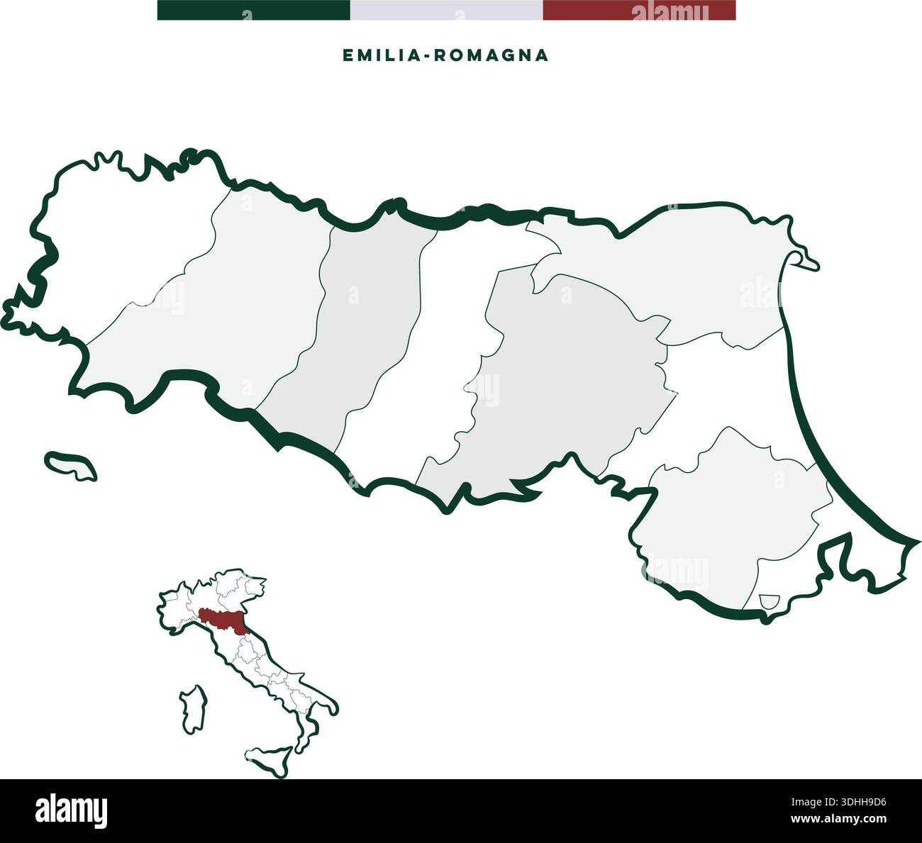 Regione Emilia-Romagna in Italia - cartina vettoriale Illustrazione Vettoriale