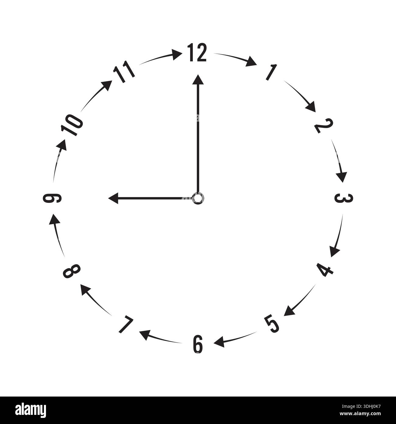 informazioni sulle frecce rotanti e sull'orologio analogico. interfaccia orologio a parete Illustrazione Vettoriale