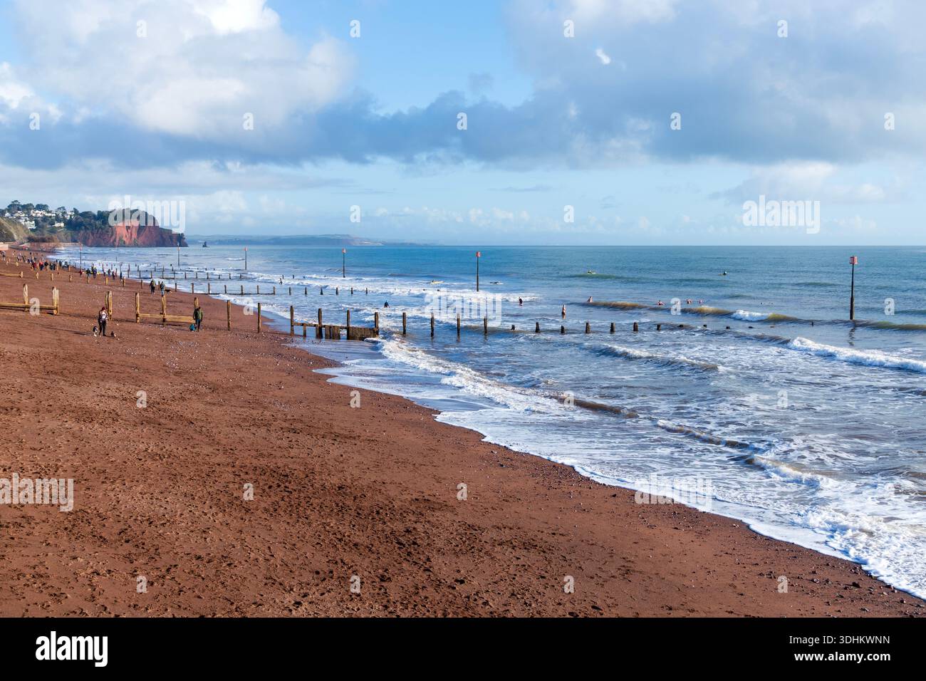 Molo di Teignmouth e groynes, Teignmouth, Devon, Inghilterra Foto Stock